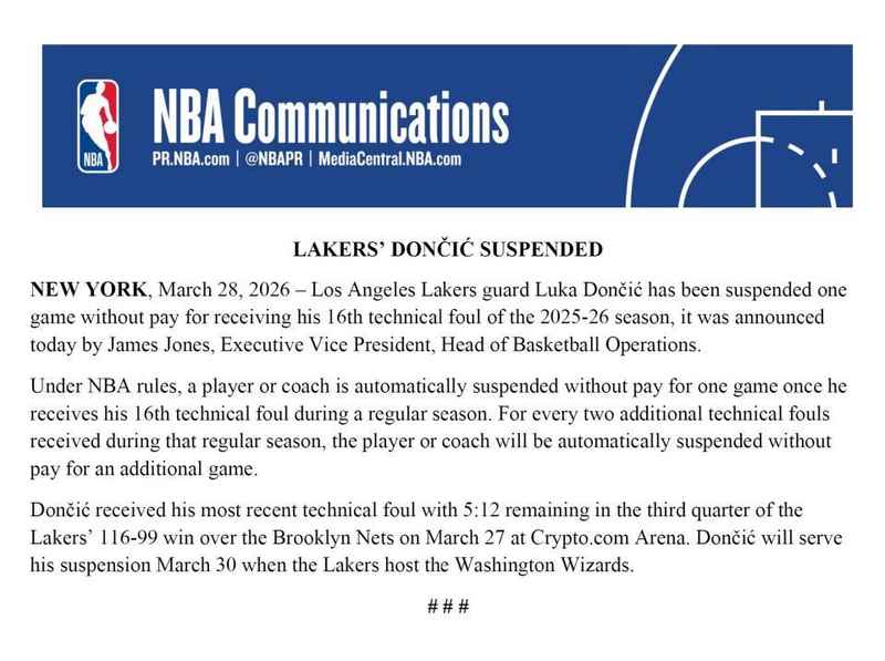  技术犯规累计触发机制：东契奇16次技犯禁赛事件深度拆解 体育新闻